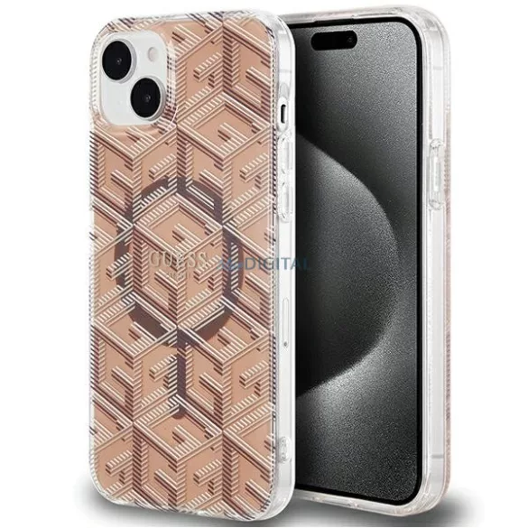 Guess GUHMP15SHGCUSTGW iPhone 15 6.1" barna keménytok IML GCube MagSafe