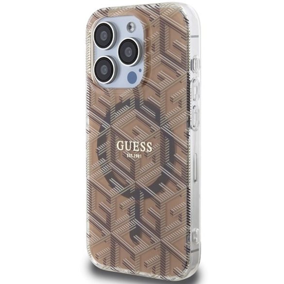 Guess GUHMP15LHGGCUSTGW iPhone 15 Pro 6.1" barna keménytok IML GCube MagSafe