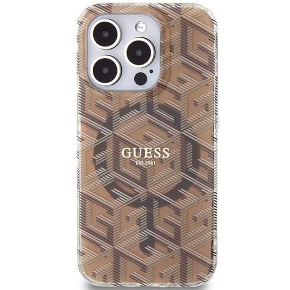 Guess GUHMP15LHGGCUSTGW iPhone 15 Pro 6.1" barna keménytok IML GCube MagSafe