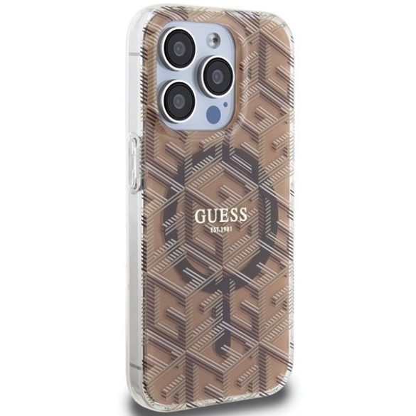 Guess GUHMP15LHGGCUSTGW iPhone 15 Pro 6.1" barna keménytok IML GCube MagSafe