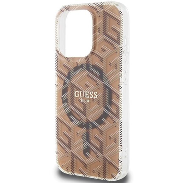 Guess GUHMP15LHGGCUSTGW iPhone 15 Pro 6.1" barna keménytok IML GCube MagSafe