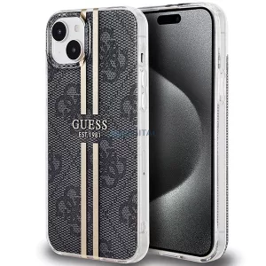 Guess GUHCP15MH4PSEGK iPhone 15 Plus 6.7" fekete keménytok IML 4G aranycsíkos