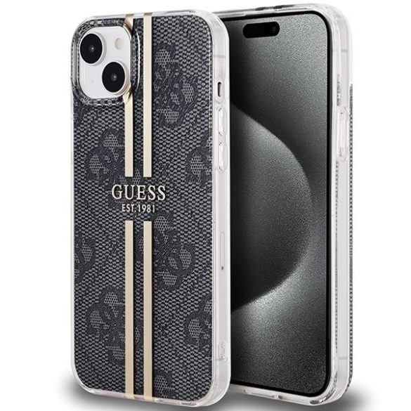 Guess GUHCP15MH4PSEGK iPhone 15 Plus / 14 Plus 6.7" fekete keménytok IML 4G aranycsíkos