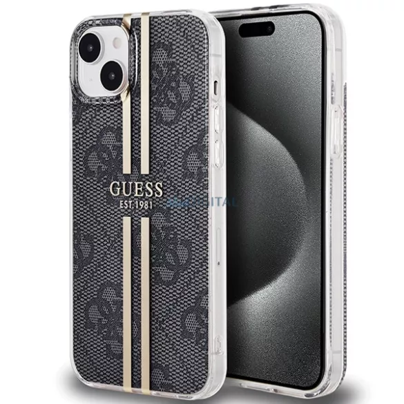 Guess GUHCP15MH4PSEGK iPhone 15 Plus 6.7" fekete keménytok IML 4G aranycsíkos