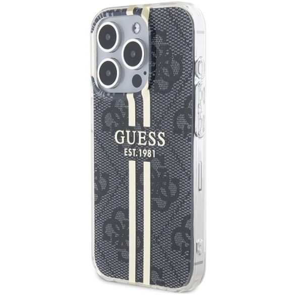 Guess GUHCP15LH4PSEGK iPhone 15 Pro 6.1" fekete keménytok IML 4G arany csíkozással