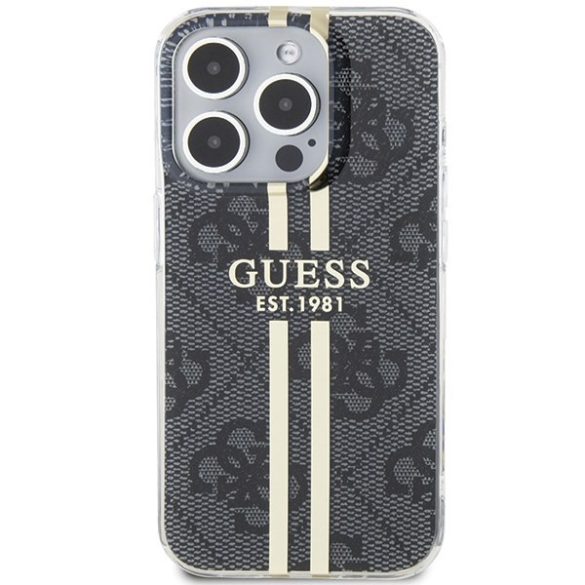 Guess GUHCP15LH4PSEGK iPhone 15 Pro 6.1" fekete keménytok IML 4G arany csíkozással