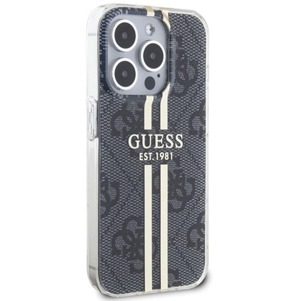 Guess GUHCP15LH4PSEGK iPhone 15 Pro 6.1" fekete keménytok IML 4G arany csíkozással