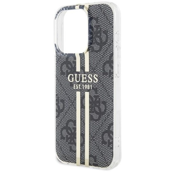 Guess GUHCP15LH4PSEGK iPhone 15 Pro 6.1" fekete keménytok IML 4G arany csíkozással