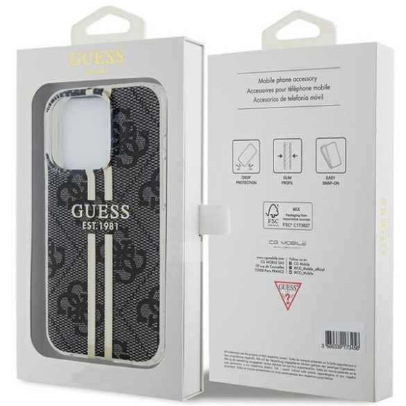 Guess GUHCP15LH4PSEGK iPhone 15 Pro 6.1" fekete keménytok IML 4G arany csíkozással