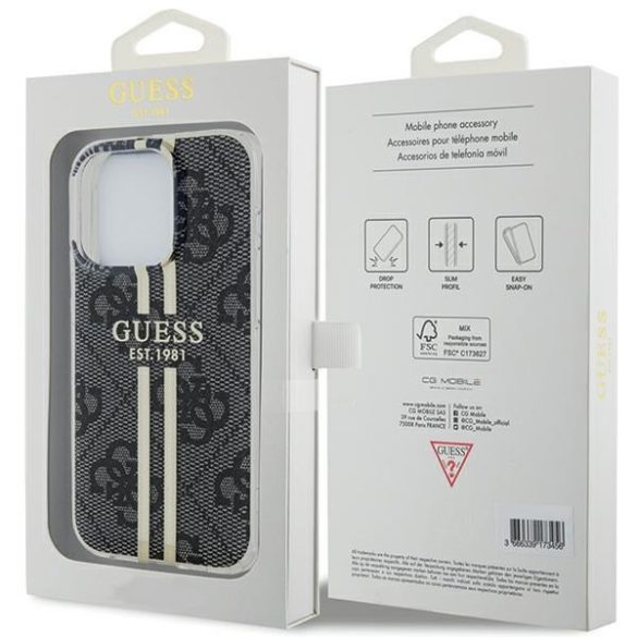 Guess GUHCP15XH4PSEGK iPhone 15 Pro Max 6.7" fekete keménytok IML 4G arany csíkozással