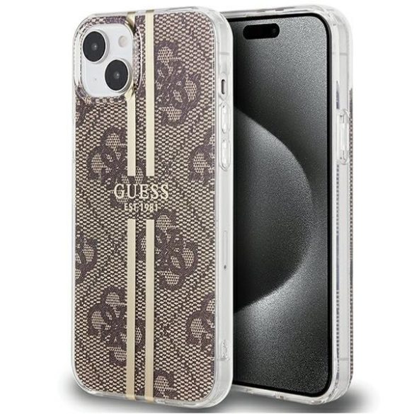 Guess GUHCP15SH4PSEGW iPhone 15 6.1" barna keménytok IML 4G arany csíkozású