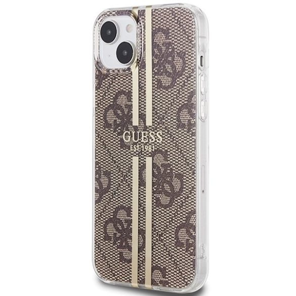 Guess GUHCP15SH4PSEGW iPhone 15 6.1" barna keménytok IML 4G arany csíkozású