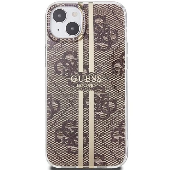 Guess GUHCP15SH4PSEGW iPhone 15 6.1" barna keménytok IML 4G arany csíkozású