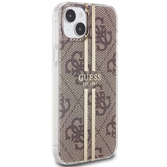 Guess GUHCP15SH4PSEGW iPhone 15 6.1" barna keménytok IML 4G arany csíkozású