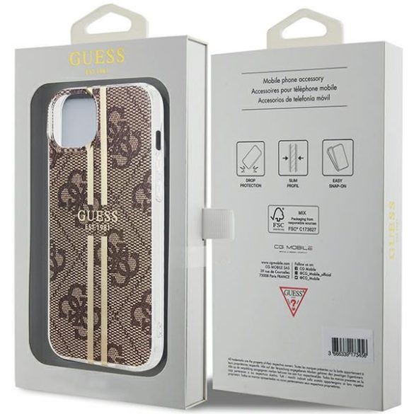 Guess GUHCP15SH4PSEGW iPhone 15 6.1" barna keménytok IML 4G arany csíkozású