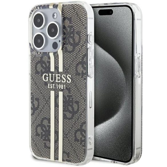 Guess GUHCP15LH4PSEGW iPhone 15 Pro 6.1" barna keménytok IML 4G arany csíkozású