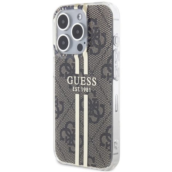 Guess GUHCP15LH4PSEGW iPhone 15 Pro 6.1" barna keménytok IML 4G arany csíkozású