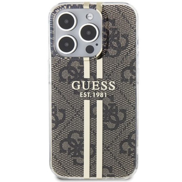 Guess GUHCP15LH4PSEGW iPhone 15 Pro 6.1" barna keménytok IML 4G arany csíkozású