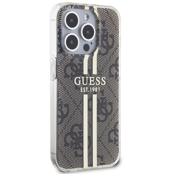 Guess GUHCP15LH4PSEGW iPhone 15 Pro 6.1" barna keménytok IML 4G arany csíkozású