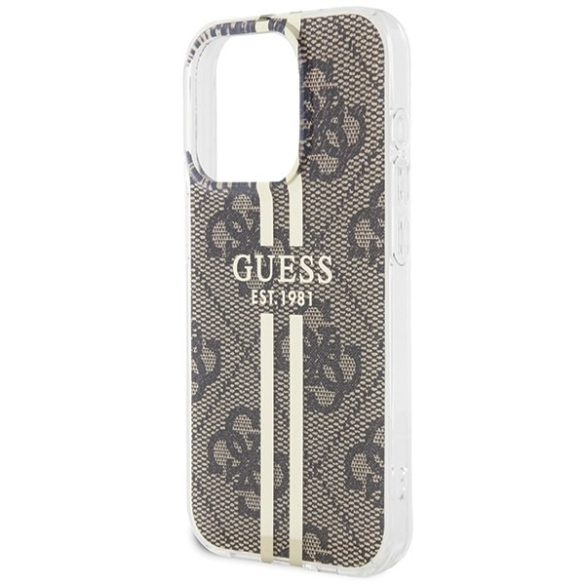 Guess GUHCP15LH4PSEGW iPhone 15 Pro 6.1" barna keménytok IML 4G arany csíkozású