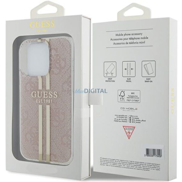 Guess GUHCP14XH4PSEGP iPhone 14 Pro Max 6.7" rózsaszín keménytok IML 4G arany Stripe