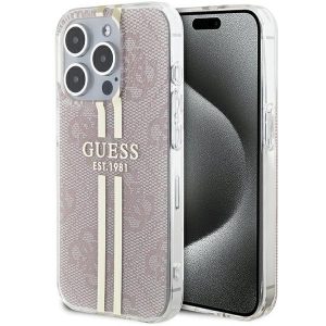Guess GUHCP15LH4PSEGP iPhone 15 Pro 6.1" rózsaszín keménytok IML 4G arany Stripe