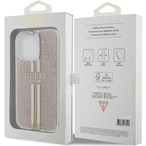 Guess GUHCP15LH4PSEGP iPhone 15 Pro 6.1" rózsaszín keménytok IML 4G arany Stripe