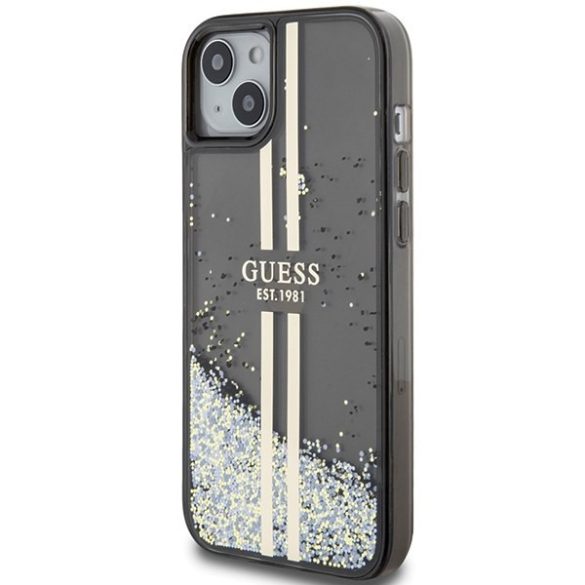 Guess GUHCP15SLFCSEGK iPhone 15 / 14 / 13 6.1" fekete keménytok Liquid Glitter Gold Stripes