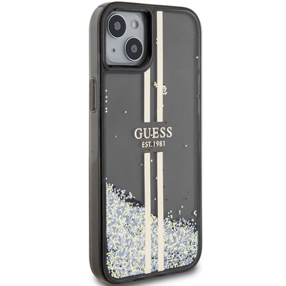 Guess GUHCP15SLFCSEGK iPhone 15 / 14 / 13 6.1" fekete keménytok Liquid Glitter Gold Stripes