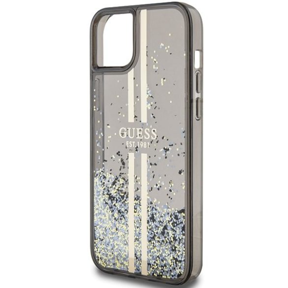 Guess GUHCP15SLFCSEGK iPhone 15 / 14 / 13 6.1" fekete keménytok Liquid Glitter Gold Stripes