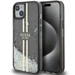   Guess GUHCP15MLFCSEGK iPhone 15 Plus 6.7" fekete keménytokLiquid Glitter Gold Stripes
