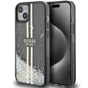 Guess GUHCP15MLFCSEGK iPhone 15 Plus / 14 Plus 6.7" fekete keménytokLiquid Glitter Gold Stripes