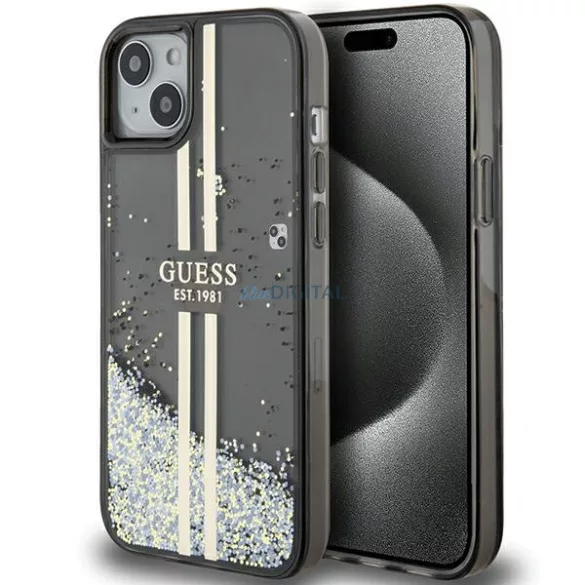 Guess GUHCP15MLFCSEGK iPhone 15 Plus 6.7" fekete keménytokLiquid Glitter Gold Stripes