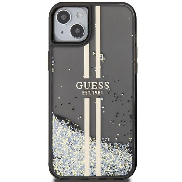 Guess GUHCP15MLFCSEGK iPhone 15 Plus / 14 Plus 6.7" fekete keménytokLiquid Glitter Gold Stripes