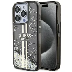   Guess GUHCP15LLFCSEGK iPhone 15 Pro 6.1" fekete keménytok Liquid Glitter Gold Stripes