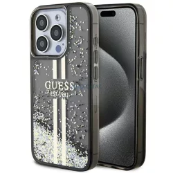   Guess GUHCP15LLFCSEGK iPhone 15 Pro 6.1" fekete keménytok Liquid Glitter Gold Stripes