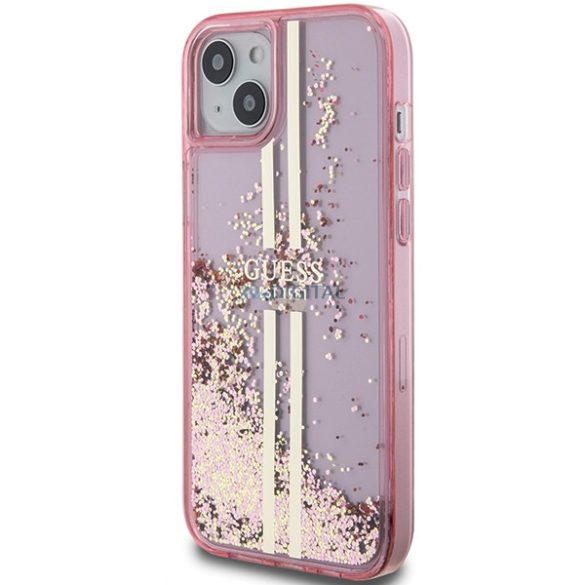 Guess GUHCP15SLFCSEGP iPhone 15 / 14 / 13 6.1" rózsaszín keménytok Liquid Glitter Gold Stripes