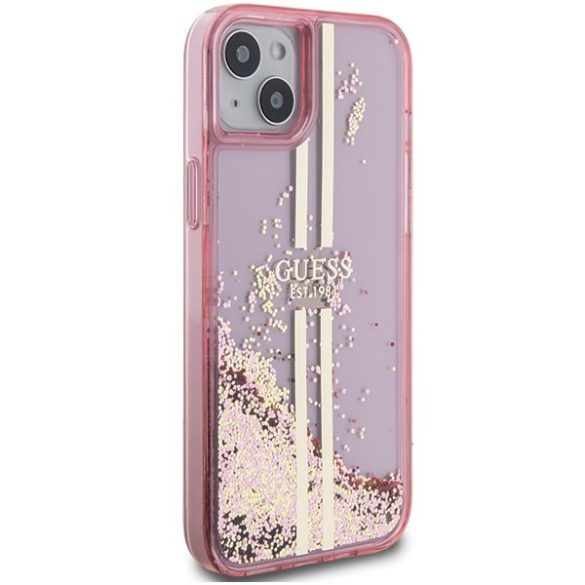 Guess GUHCP15SLFCSEGP iPhone 15 / 14 / 13 6.1" rózsaszín keménytok Liquid Glitter Gold Stripes