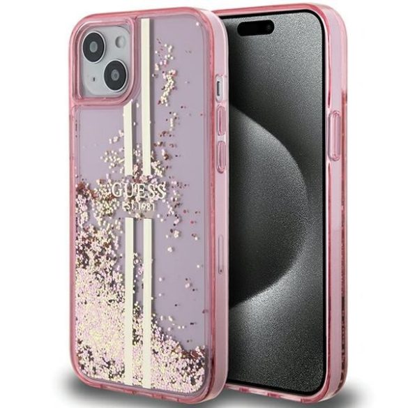 Guess GUHCP15MLFCSEGP iPhone 15 Plus / 14 Plus 6.7" rózsaszín keménytok Liquid Glitter Gold Stripes