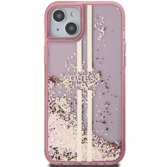 Guess GUHCP15MLFCSEGP iPhone 15 Plus / 14 Plus 6.7" rózsaszín keménytok Liquid Glitter Gold Stripes