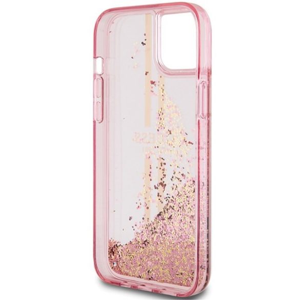 Guess GUHCP15MLFCSEGP iPhone 15 Plus / 14 Plus 6.7" rózsaszín keménytok Liquid Glitter Gold Stripes