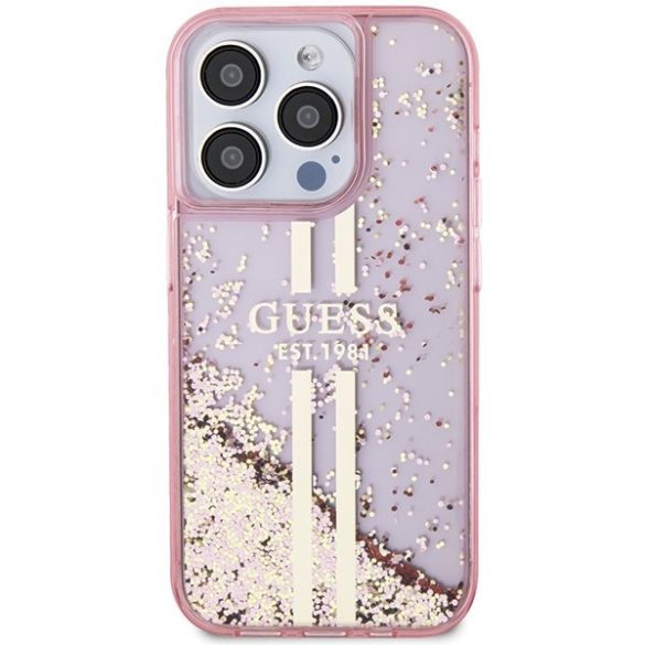 Guess GUHCP15LLFCSEGP iPhone 15 Pro 6.1" rózsaszín keménytok Liquid Glitter Gold Stripes