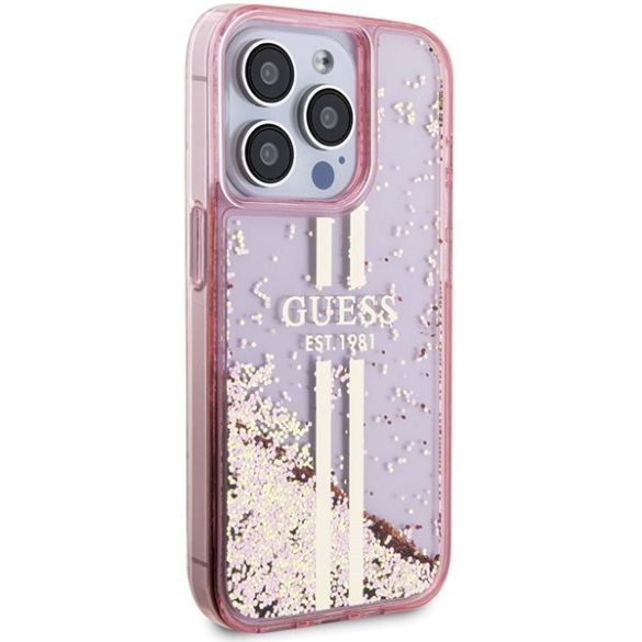 Guess GUHCP15LLFCSEGP iPhone 15 Pro 6.1" rózsaszín keménytok Liquid Glitter Gold Stripes