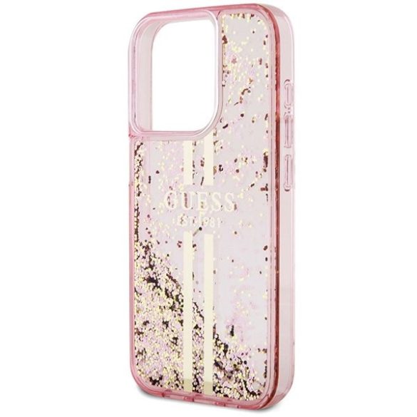 Guess GUHCP15LLFCSEGP iPhone 15 Pro 6.1" rózsaszín keménytok Liquid Glitter Gold Stripes