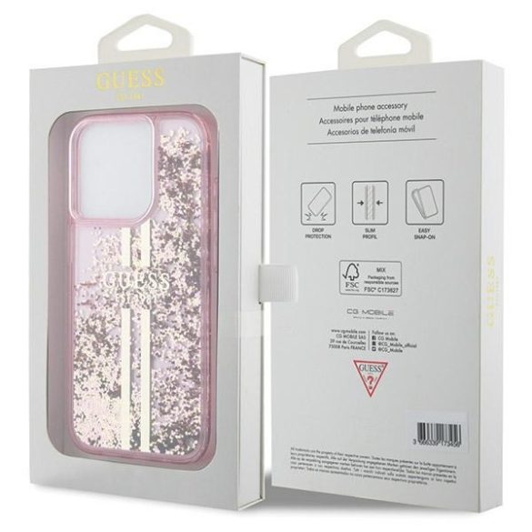 Guess GUHCP15LLFCSEGP iPhone 15 Pro 6.1" rózsaszín keménytok Liquid Glitter Gold Stripes