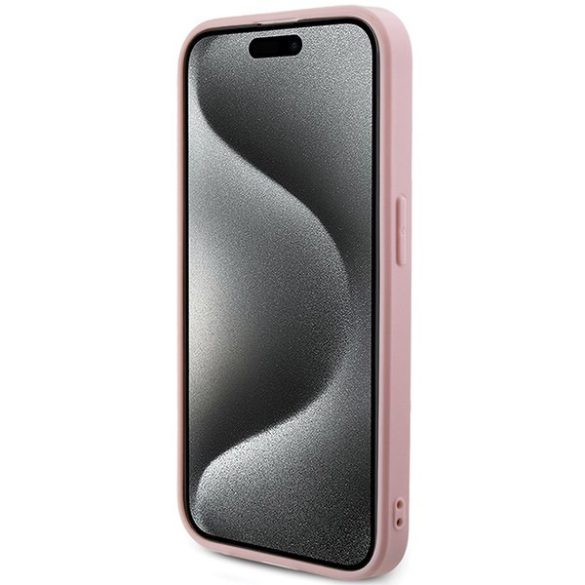 Guess GUHCP15XPSAIRSP iPhone 15 Pro Max 6.7" rózsaszín keménytok Saffiano irizáló írással