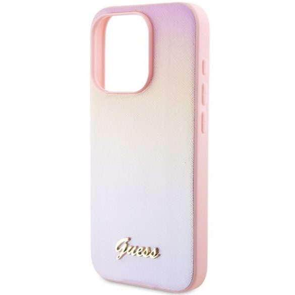 Guess GUHCP15XPSAIRSP iPhone 15 Pro Max 6.7" rózsaszín keménytok Saffiano irizáló írással