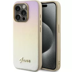   Guess GUHCP15XPSAIRSD iPhone 15 Pro Max 6.7" arany keménytok Saffiano irizáló írással
