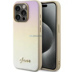   Guess GUHCP15XPSAIRSD iPhone 15 Pro Max 6.7" arany keménytok Saffiano irizáló írással