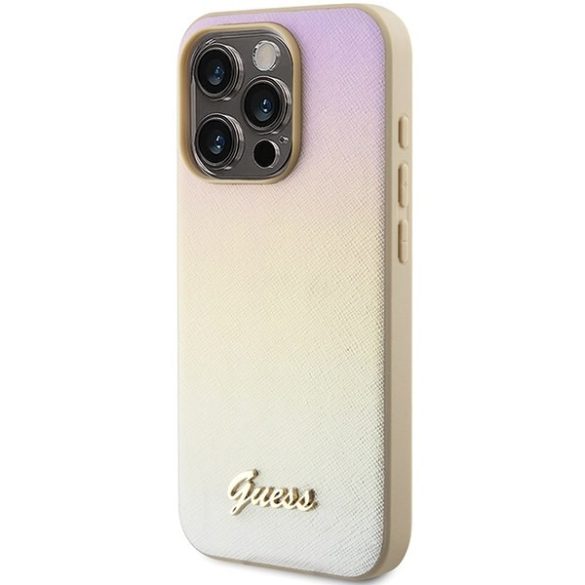 Guess GUHCP15XPSAIRSD iPhone 15 Pro Max 6.7" arany keménytok Saffiano irizáló írással